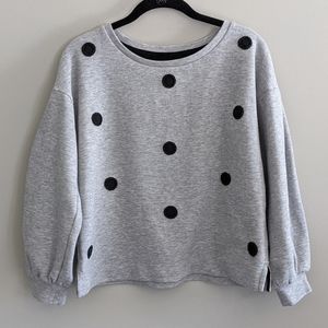 Ann Taylor Top Gray Black Beaded Pleated Cuffs 3/4 Sleeves Womens Size S